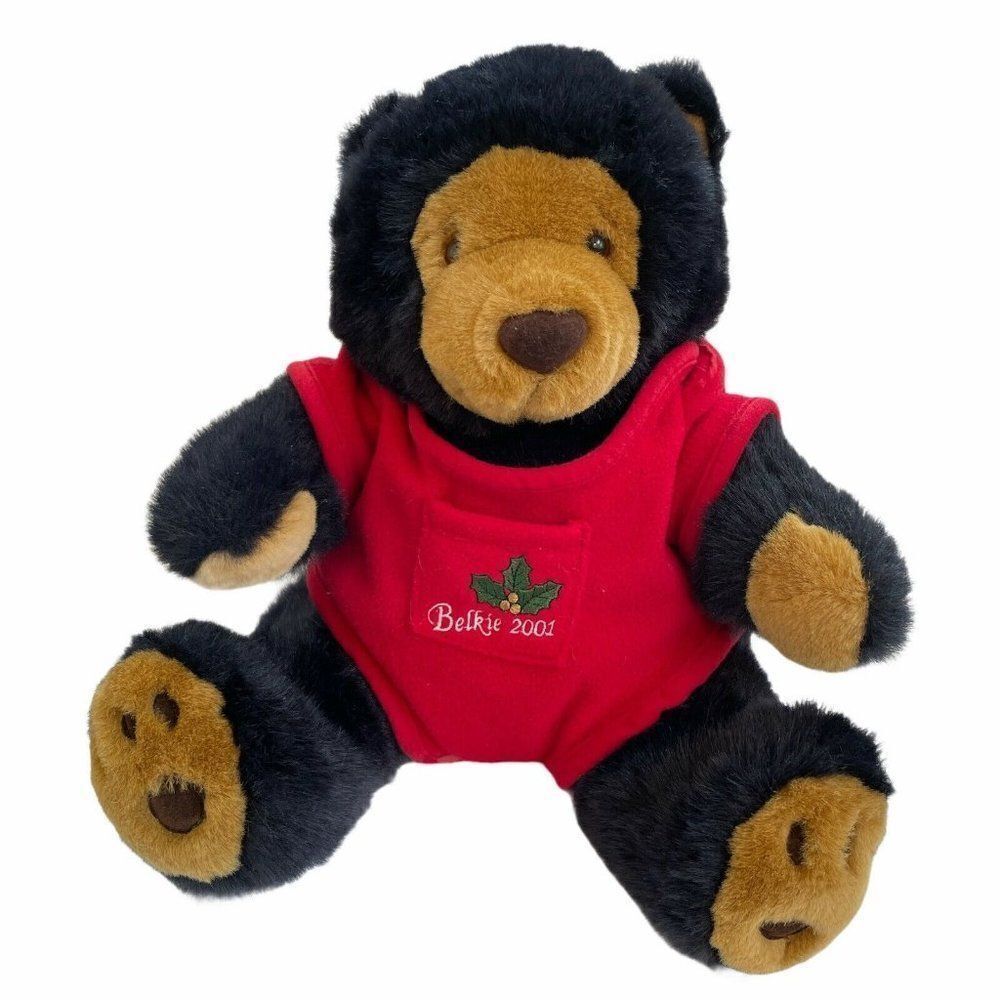 Vintage Christmas 2001 Black Belkie Bear in Red Onesie